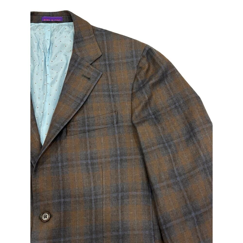 Kuhlman Cashmere Blazer Jacket Mens 50L-US 40L Brown & Gray Plaid Italian Tweed - Picture 5 of 11